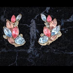 Vtg pastel crystal mid century sparkle clip earrings